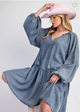 Load image into Gallery viewer, Washed Denim Tiered Dress
