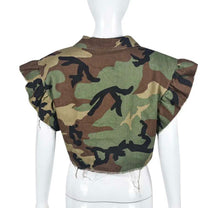 Load image into Gallery viewer, Cropped Camo Jacket Shirt with Ruffle Sleeves

