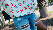 Load image into Gallery viewer, High Rise Medium Blue Denim Distressed Relaxed Bermuda Shorts
