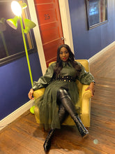 Load image into Gallery viewer, Leather Tulle Dress in Olive
