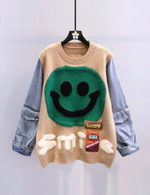 Load image into Gallery viewer, Smile Patterned Patchwork Sweater
