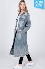 Load image into Gallery viewer, Distressed Long Denim Jacket
