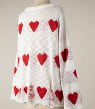 Load image into Gallery viewer, Heart Pattern Distressed Sheer Sweater Top
