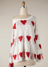 Load image into Gallery viewer, Heart Pattern Distressed Sheer Sweater Top
